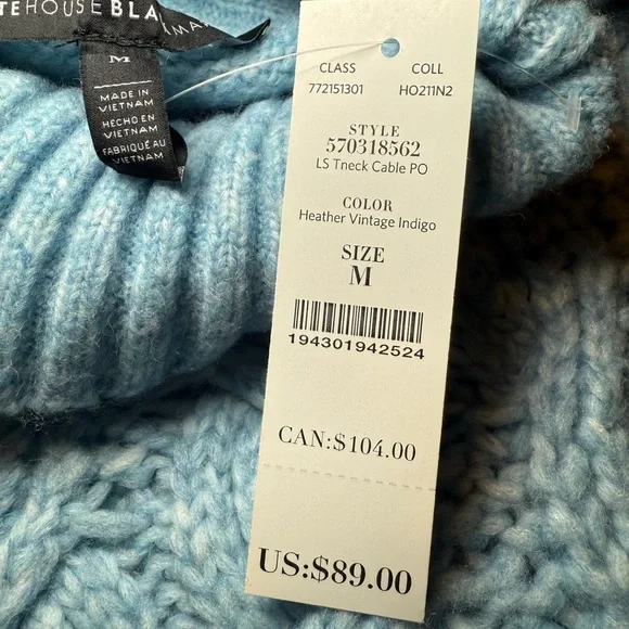 White House Black Market Light Blue Cable Knit Turtleneck Sweater - Picture 2 of 8